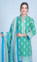 Printed Light Weight Slub Khaddar Shirt: 3.00 M  Printed Light Weight Slub Khaddar Dupatta: 2.50 M  Dyed Light Weight Slub Khaddar Trouser: 2.00 M