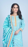 Printed Light Weight Khaddar Shirt: 3.00 M  Printed Light Weight Khaddar Dupatta: 2.50 M  Dyed Light Weight Khaddar Trouser: 2.00 M