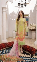 Shirt Lawn Printed Front + Back + Sleeves 3.4M  Trouser Cotton Trouser 2.5 M  Dupatta Embroidered Printed Chiffon Dupatta 2.5 M