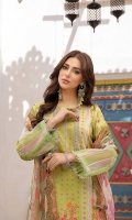 Shirt Lawn Printed Front + Back + Sleeves 3.4M  Trouser Cotton Trouser 2.5 M  Dupatta Embroidered Printed Chiffon Dupatta 2.5 M