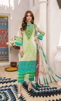 Shirt Lawn Printed Front + Back + Sleeves 3.4M  Trouser Cotton Trouser 2.5 M  Dupatta Embroidered Printed Chiffon Dupatta 2.5 M
