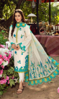 Shirt Embroidered Front Lawn Broshia 1.4M Brosha Lawn Back 1.4M Embroidered Schiffli Sleeves 26 Inches Embroidered Sleeves Patti 1.5M Embroidered Front Daman Motif 2Pcs Embroidered Back Daman Motif 1Pcs Embroidered Front Neck Patti 1.5M  Trouser Cotton Trouser 2.5 M  Dupatta Embroidered Dupatta Cotton Zari Lining 2.5M Embroidered Dupatta Patti 8M