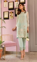 Ready To Wear Chiffon Fabric Embroidered Shirt With Attached Resham Lawn Inner And Adda Work Raw Silk Trouser