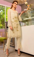 Ready To Wear Chiffon Fabric Embroidered Shirt With Attached Resham Lawn Inner And Adda Work Raw Silk Trouser