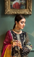 Shirt Embroidered Organza Front 1 m Embroidered Organza Sleeves 26 inches Embroidered Organza Back 1 m Inner Shirt 1.5 m  Trouser Raw Silk Trouser 2.5 m  Dupatta  Embroidered Organza Digital Printed Dupatta 2.5 m