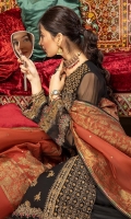 Shirt Embroidered adda work front chiffon 1M Chiffon Back + Sleeves 2M Embroidered adda work Front + sleeves Patti 1.5M Embroidered Back Daman Patti 1M Embroidered adda work Sleeves + Daman Patti 1.5M Embroidered Back Daman Patti 1M Inner Shirt 2.25M  Trouser Raw Silk Trouser 2.5M Embroidered Trouser Patti 1.5M  Dupatta Adda Work Organza Jacquard Dupatta 2.5M Embroidered Dupatta Patti 8M