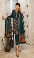 Shirt Embroidered Adda Work front Organza 1M Embroidered Adda Work Sleeves Organza 26 inches Embroidered Organza Back 1M Embroidered Front + Back Daman Patti 1.75M Inner Shirt 2.25M  Trouser Raw Silk Trouser 2.5M Embroidered Trouser Patti 1.5M  Dupatta Embroidered Dupatta Pallu Motif 2Pcs Embroidered Organza Dupatta 2.5M