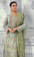 Shirt Embroidered Adda Work front Organza 1M Embroidered Front Side Panel 1Pcs Embroidered Adda Work Sleeves Organza 26 Inches Embroidered Organza Back 1M Embroidered Adda Work Front Daman Patti 33 inches Embroidered back + Trouser Patti 1.75M Embroidered Front + Back Daman Patti 1.5M Inner Shirt 2.25M  Trouser Raw Silk Trouser 2.5M  Dupatta Embroidered Dupatta Patti 2M Embroidered Organza Dupatta 2.5M