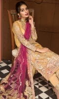 Shirt Embroidered adda work front chiffon 1M Chiffon Back 1.4M  Embroidered adda work Front Daman Motif 1Pcs Embroidered back Motif 1Pcs Embroidered adda work sleeves Chiffon 26 inches Embroidered Sleeves patti 1M Inner Shirt 2.25M  Trouser Raw Silk Trouser 2.5 M Embroidered Trouser Patti 1M  Dupatta Embroidered Net Dupatta 2.5M Embroidered Dupatta Patti 5M Finishing dupatta motif 2Pcs