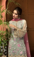 Shirt Embroidered adda work front organza 1M Embroidered organza Back 1.4M  Embroidered adda work Front Daman Patti 30 inches Embroidered adda work sleeves organza 26 inches Embroidered adda work Sleeves patti 1M Inner Shirt 2.25M  Trouser Raw Silk Trouser 2.5 M Embroidered Trouser Patti 1.4M  Dupatta Embroidered Net Dupatta 2.5M Embroidered adda work Dupatta pallu Patti 2M