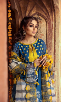 Shirt Embroidered Lawn Front 1.4 m Embroidered Lawn Sleeves 26 inches Embroidered Lawn Back 1.4 m Embroidered Front + Back + Sleeves Patti 2.5 m  Trouser Embroidered Trouser Patti 1.5 m Cotton Trouser 2.5 m  Dupatta Embroidered Trouser Patti 8 m Embroidered Cotton Net Dupatta 2.5 m