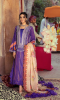 Shirt Embroidered Lawn front 1.4 m Embroidered Neck Front 1 Piece Embroidered Pearl Chiffon Sleeves 26 inches Lawn Back 1.4 m Embroidered Neck Back 1 Piece Embroidered Front Daman Patti 1 m Embroidered Back Daman Patti 1 m Embroidered Chock Patti 2.5 m Embroidered Sleeves + Trouser Patti 2 m  Trouser Cotton Trouser 2.5 m  Dupatta Embroidered Dupatta Patti 8 m Embroidered Cotton Net Dupatta 2.5 m