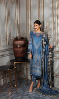 Shirt  Embroidered Front Neck 1 Piece Embroidered Neck Back 1 Piece Marina Jacquard Front + Back + Sleeves 3.4 m Embroidered Sleeves Motif 2 Pieces Trouser  Marina Trouser 2.5 m Shawl  Embroidered Shawl Patti 8 m Marina Jacquard Shawl 2.5 m