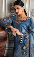 Shirt  Embroidered Front Neck 1 Piece Embroidered Neck Back 1 Piece Marina Jacquard Front + Back + Sleeves 3.4 m Embroidered Sleeves Motif 2 Pieces Trouser  Marina Trouser 2.5 m Shawl  Embroidered Shawl Patti 8 m Marina Jacquard Shawl 2.5 m