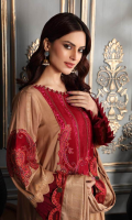 Shirt Embroidered Front Neck 1 Piece Marina Jacquard Front + Back + Sleeves 3.4 m Embroidered Sleeves Motif 2 Pieces Trouser Marina Trouser 2.5 m Shawl Embroidered Shawl Patti 8 m Marina Jacquard Shawl 2.5 m
