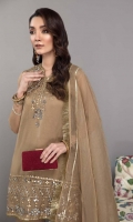 Shirt Embroidered Organza Front And Sleeves With Adda Work Plain Organza Back Resham Lawn Inner Attached Trouser Raw Silk Straight Trouser Dupatta Embroidered Organza Dupatta