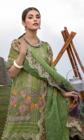 Shirt Embroidered Front Luxury Lawn 1M Luxury Lawn Back 1.4M Embroidered luxury   Lawn Sleeves 26 Inches Embroidered Front +back Daman patti 2M Embroidered Sleeves +Trouser Patti 2.5M  Trouser Cotton Trouser 2.5M  Dupatta Embroidered Organza sublimation print Dupatta 2.5M Embroidered Dupatta Patti 8M