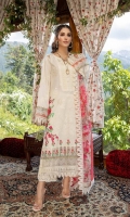 Shirt Embroidered Front Luxury Lawn 1M luxury Lawn Back 1.4M Embroidered Luxury Lawn Sleeves 26 Inches Embroidered Front +Back +Sleeves Patti 2.5M Embroidered Front +Back Daman Patti 1.5M Embroidered Sleeves Patti 1.5M Embroidered Front Neckline 1.5M  Trouser Cotton Trouser 2.5M Embroidered Trouser Patti 1.5M  Dupatta Embroidered Organza sublimation print Dupatta 2.5M Embroidered Dupatta Patti 8M
