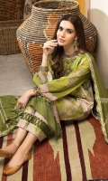 Shirt Embroidered Khaddar Print Front +Back +Sleeves 3.4M Embroidered Front Neck 1 Pcs Embroidered Sleeves Motif 2Pcs  Trouser Khaddar Print Trouser 2.5 M  Dupatta Embroidered Shawl Patti 5 M Embroidered Pashmina Shawl 2.5 M