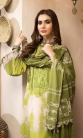 Shirt Embroidered Khaddar Print Front +Back +Sleeves 3.4M Embroidered Front Neck 1 Pcs Embroidered Sleeves Motif 2Pcs  Trouser Khaddar Print Trouser 2.5 M  Dupatta Embroidered Shawl Patti 5 M Embroidered Pashmina Shawl 2.5 M