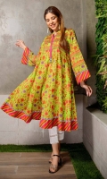 Long Frock Embroidered digital Printed Lawn Front back and sleeve's long Frock Finished with Lace and Stitching Details.