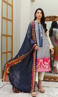 Shirt Embroidered front lawn Print 1.4M Printed lawn back +Sleeves 2 M Embroidered Sleeves Motif 2Pcs  Trouser Cotton Trouser 2.5 M  Dupatta Embroidered Chiffon Dupatta 2.5 M