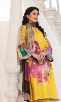 Shirt Embroidered Front Lawn Print 1.4M Printed lawn back +Sleeves 2M  Trouser Embroidered Cotton Trouser 2.5 M  Dupatta Embroidered Print Chiffon Dupatta 2.5 M