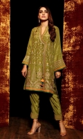 Ready To Wear Raw Silk Heavy Embroidered Angrakha Shirt With Heavy Fancey Adda Work Tassel's  Orange And Dark Green Raw Silk Fashion Patti Add On Sleeve's Opening & Front Daaman Finished And Side Cut Staight Trouser Finished With Embroidered Bottom Patch & Raw Silk Piping