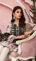Shirt Print Lawn Front +Back + Sleeves 3.4M Embroidered Front Neck 1Pcs  Trouser Cotton Trouser 2.5 M  Dupatta Printed Chiffon Dupatta 2.5 M Embroidered Dupatta Patti 8M