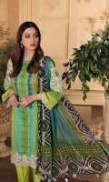 Shirt Print Lawn Front +Back + Sleeves 3.4M Embroidered Front Daman 1.5M  Trouser Cotton Trouser 2.5 M  Dupatta Embroidered Printed Chiffon Dupatta 2.5 M
