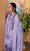 Shirt Print Lawn Front +Back + Sleeves 3.4M Embroidered Front+Back  Daman Patti 2M  Trouser Cotton Trouser 2.5 M  Dupatta Embroidered Chiffon Dupatta 2.5 M