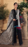 Shirt Print Lawn Front +Back + Sleeves 3.4M Embroidered Front Neckline 1.5M  Trouser Cotton Trouser 2.5 M  Dupatta Embroidered Printed Chiffon Dupatta 2.5 M