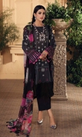 Shirt Print Lawn Front +Back + Sleeves 3.4M Embroidered Front Daman Patti 1M Embroidered Front Penal Patti 2.5M  Trouser Cotton Trouser 2.5 M  Dupatta Printed Chiffon Dupatta 2.5 M