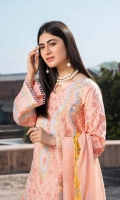Shirt Embroidered Front lawn 1.4M Back lawn print 1.4M Embroidered Sleeves lawn 26 inches  Trouser Cotton Trouser 2.5 M Embroidered Trouser Patti 1.5M  Dupatta Print Chiffon Dupatta 2.5M