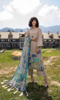 Shirt Embroidered Front lawn 1.4M Back lawn print 1.4M Embroidered Sleeves lawn 26 inches  Trouser Cotton Trouser 2.5 M  Dupatta Print Chiffon Dupatta 2.5M