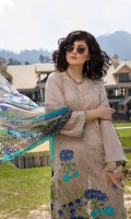 Shirt Embroidered Front lawn 1.4M Back lawn print 1.4M Embroidered Sleeves lawn 26 inches  Trouser Cotton Trouser 2.5 M  Dupatta Print Chiffon Dupatta 2.5M