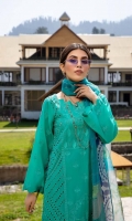 Shirt Embroidered Front lawn 1M Back lawn print 1.4M Embroidered Sleeves lawn 26 inches  Trouser Cotton Trouser 2.5 M  Dupatta Organza Dupatta sublimation 2.5M