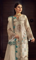 Shirt Embroidered Front Luxury Slub Lawn 1.4M Slub Luxury Lawn Back 1.4M Embroidered Luxury Slub Lawn Sleeves 0.50M Embroidered Front +Back +Sleeves Patti 2.5M  Trouser Cotton Trouser 2.5M  Dupatta Hand Woven Luxury Masoori dupatta  2M Embroidered Dupatta Patti 8M Embroidered Dupatta  Pallu Patti 2.5M Embroidered Dupatta Patti 2M