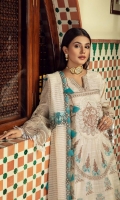 Shirt Embroidered Front Luxury Slub Lawn 1.4M Slub Luxury Lawn Back 1.4M Embroidered Luxury Slub Lawn Sleeves 0.50M Embroidered Front +Back +Sleeves Patti 2.5M  Trouser Cotton Trouser 2.5M  Dupatta Hand Woven Luxury Masoori dupatta  2M Embroidered Dupatta Patti 8M Embroidered Dupatta  Pallu Patti 2.5M Embroidered Dupatta Patti 2M