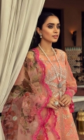 Shirt Embroidered Front Luxury Slub Lawn 1.4M Slub Luxury Lawn Back 1.4M Embroidered Luxury Slub Lawn Sleeves 26 Inches Embroidered Front +Back +Daman  Patti 2M Embroidered Front +Back +Sleeves +Trouser And Dupatta Patti 6.8M  Trouser Cotton Trouser 2.5M  Dupatta Organza Sublimation Dupatta 2.5 M Embroidered Dupatta Motif 4Pcs