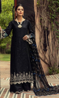 Shirt Embroidered Front Lawn 1.4M Lawn Back 1.4M Embroidered Lawn Sleeves 26 Inches Embroidered Front +Back +Daman Patti 2 M Embroidered Sleeves Patti 1.4M  Trouser Cotton Trouser 2.5M Embroidered trouser Patti 1.5M  Dupatta Embroidered Chiffon Dupatta 2.5M Embroidered Dupatta Patti 2.5M