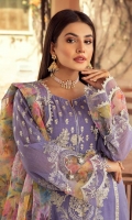 Shirt Embroidered Front Luxury Slub Lawn 1.4M Slub Luxury Lawn Back 1.4M Embroidered Luxury Slub Lawn Sleeves 26 inches Embroidered Front +Back +Sleeves Patti 2.5M Embroidered Front Daman Patti 1M  Trouser Cotton Trouser 2.5M  Dupatta Organza Sublimation Dupatta 2.5M Embroidered Dupatta Patti 8M