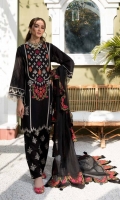 Shirt  Embroidered Front Lawn Karandi 1.4 m Back + Sleeves Lawn Karandi 2 m Embroidered Front Daman + Sleeves Patti 4 m Trouser Embroidered Trouser Karandi 2.5 m Dupatta  Embroidered Dupata Patti 2 m Embroidered Cotton Tilla Net Dupatta 2.5 m