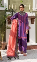 Shirt  Embroidered Lawn Karandi 1.4 m Embroidered Lawn Karandi Sleeve 26 inches Lawn Karandi Back 1.4 m Trouser Embroidered Front + Back + Sleeves Patti 2.5 m Trouser Embroidered Karandi Trouser 2.5 m Dupatta Embroidered Organza Karandi Dupatta 2.5 m