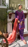 Shirt  Embroidered Lawn Karandi 1.4 m Embroidered Lawn Karandi Sleeve 26 inches Lawn Karandi Back 1.4 m Trouser Embroidered Front + Back + Sleeves Patti 2.5 m Trouser Embroidered Karandi Trouser 2.5 m Dupatta Embroidered Organza Karandi Dupatta 2.5 m