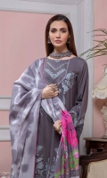Shirt Embroidered Marina Front 1.4M Embroidered Marina Sleeves 26Inches Embroidered Front +Back Daman Patti 2M Marina Back 1.4M  Trouser Marina Trouser 2.5M  Dupatta Printed Wool Shawl 2.5M