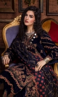 Shirt Embroidered Velvet Front Left Side 26 inches Embroidered Velvet Front Right Side 26 inches Embroidered Velvet Sleeves 26 inches Velvet Back 1.4M Embroidered Front + Back Daman Patti 2M Embroidered Sleeves Patti 1.4M  Trouser Embroidered Velvet Trouser 2.5M  Dupatta Embroidered Organza Dupatta 2M Embroidered Dupatta Patti 8M Embroidered Dupatta Patti 2M
