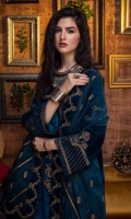 Shirt Embroidered Velvet Front 1.4M Embroidered Velvet Sleeves 26 inches Velvet Back 1.4M  Trouser Embroidered Velvet Trouser 2.5M  Dupatta Embroidered Organza Dupatta 2.5M Embroidered Dupatta Patti 8M