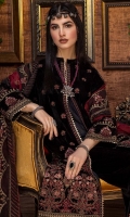 Shirt Embroidered Velvet Front 1.4M Embroidered Velvet Sleeves 26 inches Velvet Back 1.4M  Trouser Embroidered Velvet Trouser 2.5M  Dupatta Embroidered Organza Dupatta 2.5M Embroidered Dupatta Patti 8M