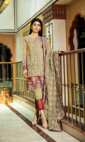 Shirt  Embroidered organza fabric front back & sleeves with adda work Attached inner Trouser  Raw silk fabric dyed trouser with stitching detail Dupatta  Embroidered organza fabric dupatta with adda work